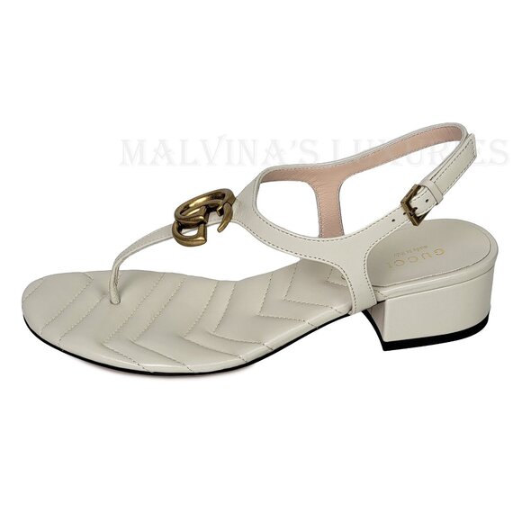 GUCCI SHOES WHITE LEATHER DOUBLE G LOGO THONG SANDALS sz 36.5 / 6.5 US - Picture 5 of 14